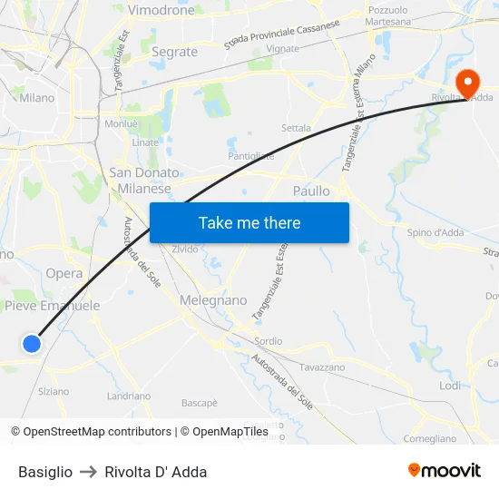Basiglio to Rivolta D' Adda map