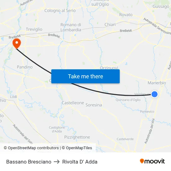 Bassano Bresciano to Rivolta d'Adda map