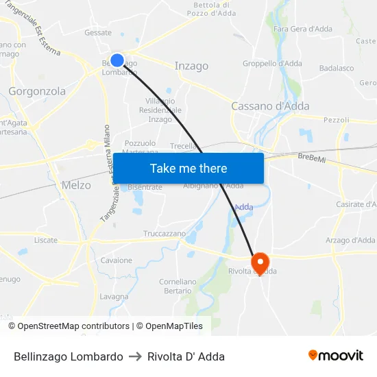 Bellinzago Lombardo to Rivolta d'Adda map
