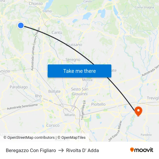 Beregazzo Con Figliaro to Rivolta D' Adda map