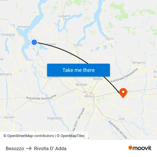 Besozzo to Rivolta D' Adda map