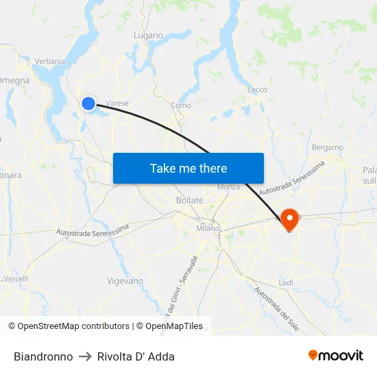 Biandronno to Rivolta d'Adda map