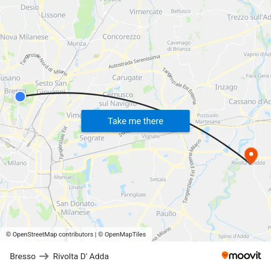 Bresso to Rivolta D' Adda map