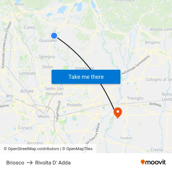 Briosco to Rivolta D' Adda map