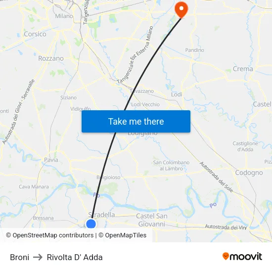 Broni to Rivolta D' Adda map