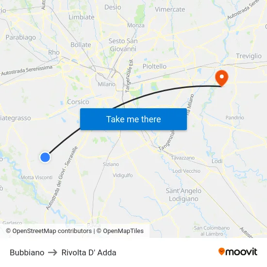 Bubbiano to Rivolta D' Adda map