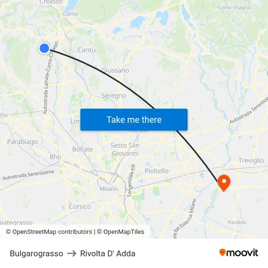 Bulgarograsso to Rivolta D' Adda map