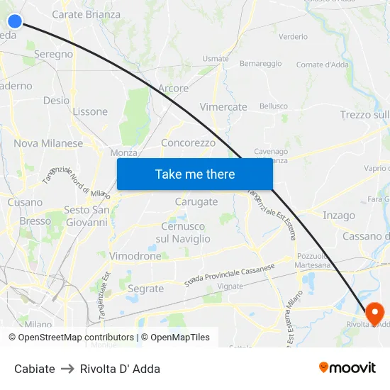 Cabiate to Rivolta d'Adda map
