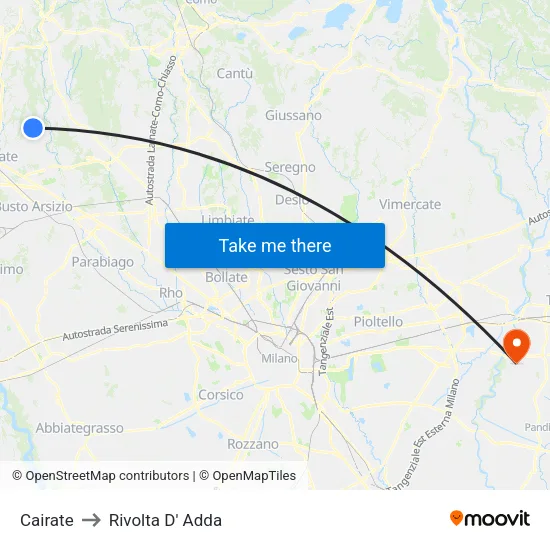 Cairate to Rivolta d'Adda map