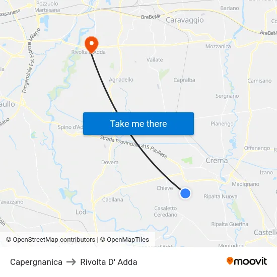 Capergnanica to Rivolta d'Adda map