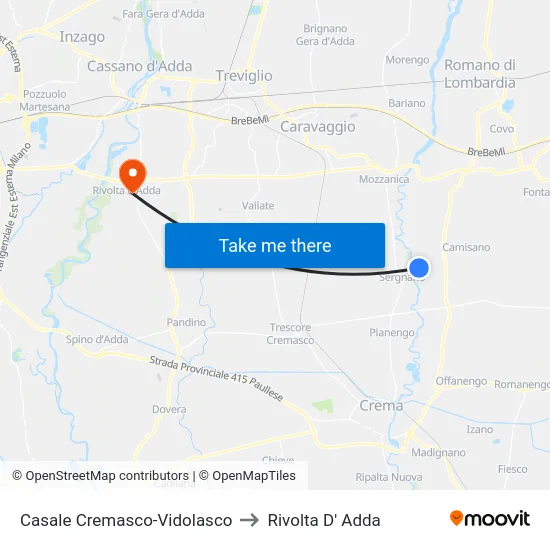 Casale Cremasco-Vidolasco to Rivolta D' Adda map