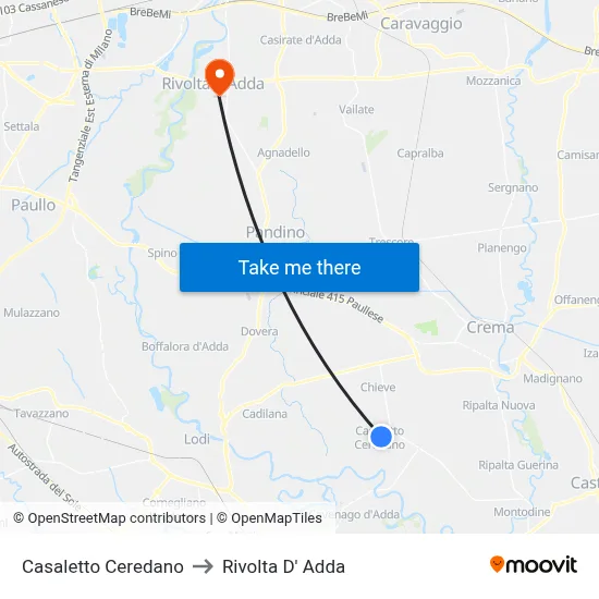 Casaletto Ceredano to Rivolta d'Adda map