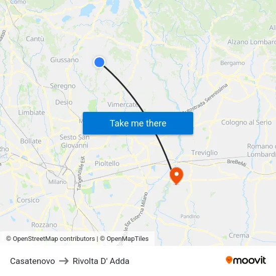 Casatenovo to Rivolta D' Adda map
