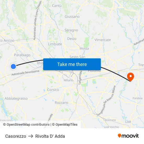Casorezzo to Rivolta D' Adda map