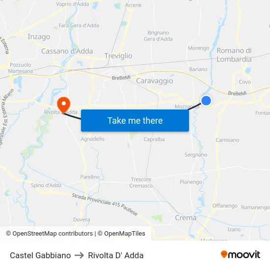 Castel Gabbiano to Rivolta D' Adda map