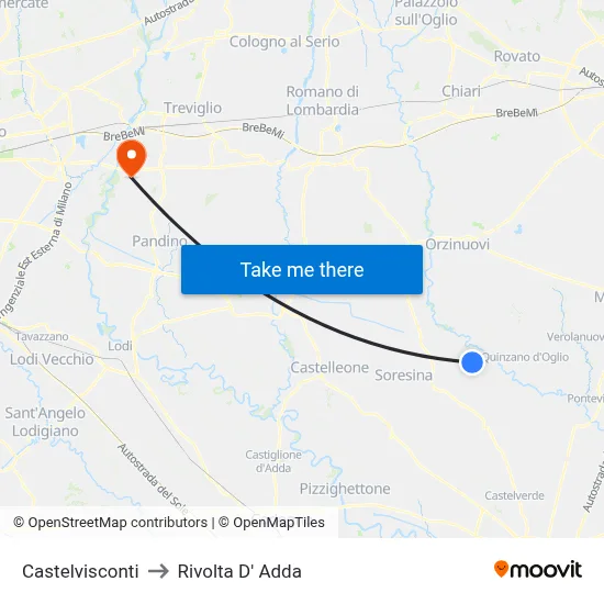 Castelvisconti to Rivolta d'Adda map