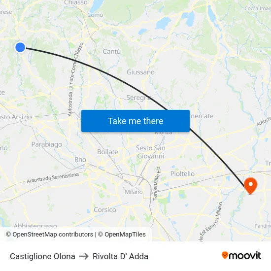Castiglione Olona to Rivolta D' Adda map