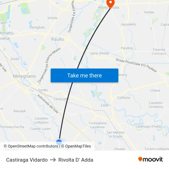Castiraga Vidardo to Rivolta D' Adda map