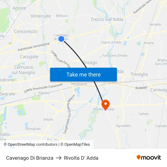 Cavenago di Brianza to Rivolta d'Adda map