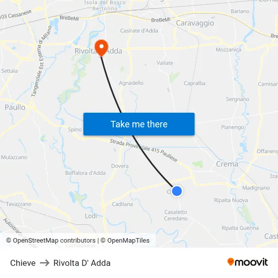Chieve to Rivolta d'Adda map