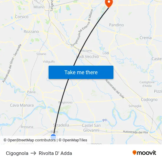 Cigognola to Rivolta d'Adda map