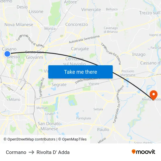 Cormano to Rivolta d'Adda map