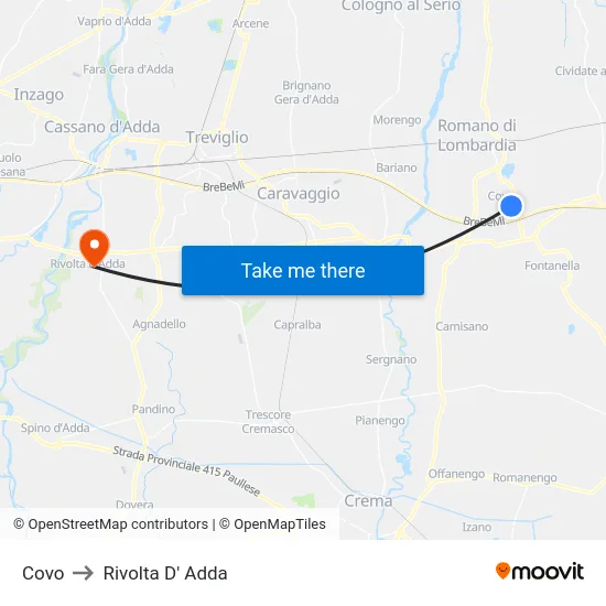Covo to Rivolta d'Adda map
