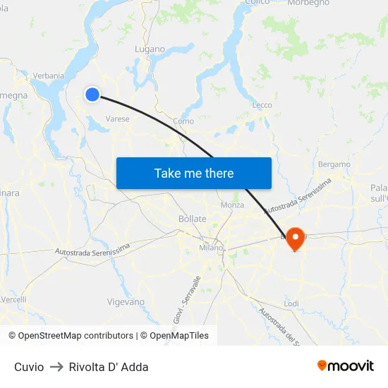 Cuvio to Rivolta d'Adda map