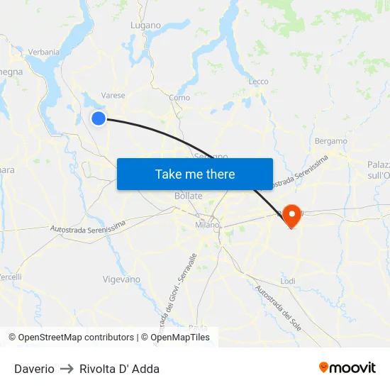 Daverio to Rivolta d'Adda map