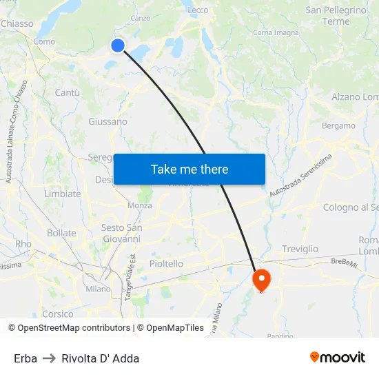 Erba to Rivolta d'Adda map