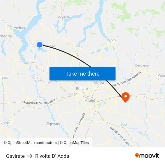 Gavirate to Rivolta d'Adda map