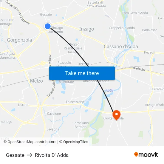 Gessate to Rivolta D' Adda map