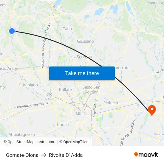 Gornate-Olona to Rivolta d'Adda map