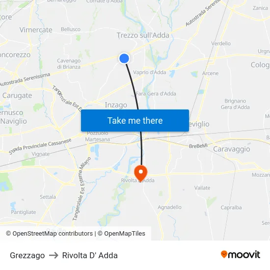 Grezzago to Rivolta d'Adda map