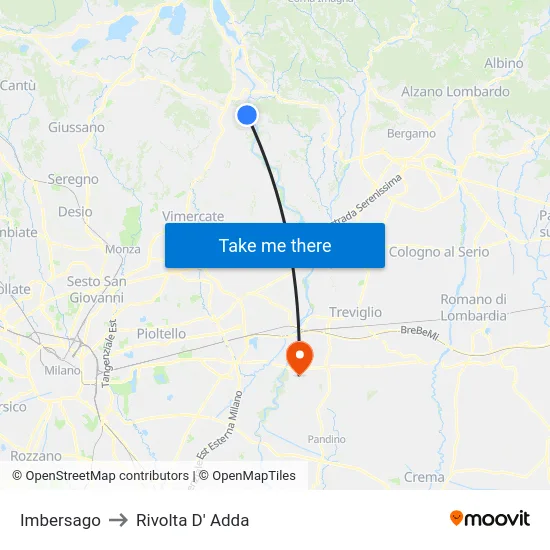Imbersago to Rivolta d'Adda map