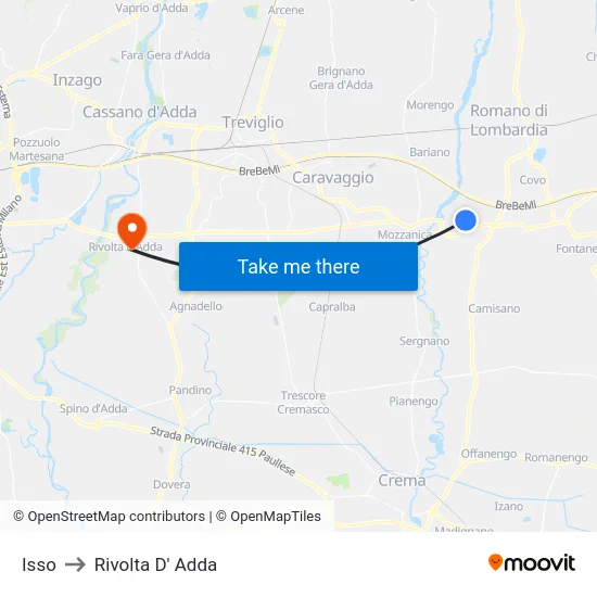 Isso to Rivolta d'Adda map