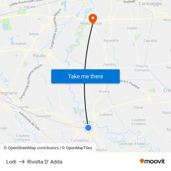 Lodi to Rivolta d'Adda map