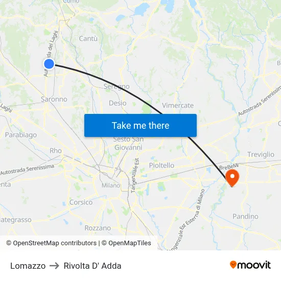Lomazzo to Rivolta d'Adda map