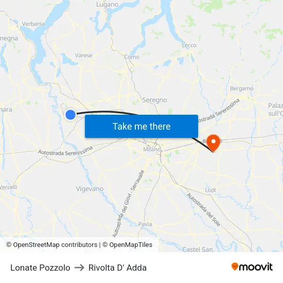 Lonate Pozzolo to Rivolta d'Adda map