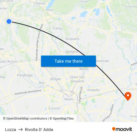Lozza to Rivolta d'Adda map