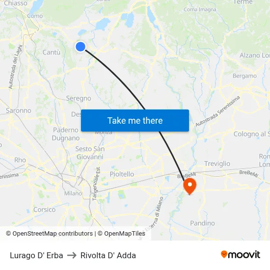 Lurago d'Erba to Rivolta d'Adda map