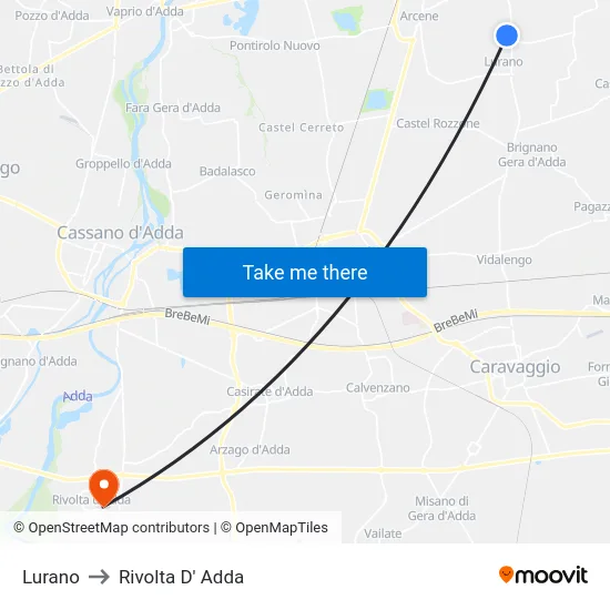Lurano to Rivolta D' Adda map