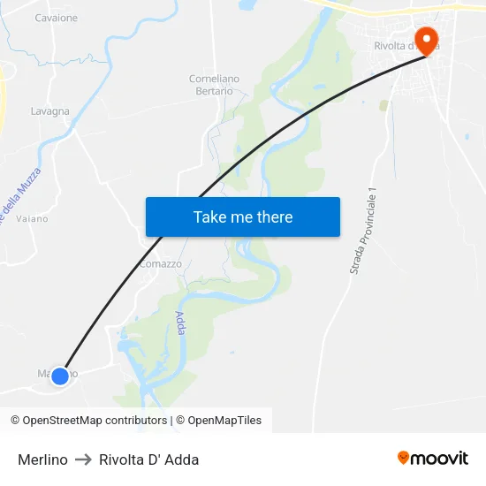 Merlino to Rivolta d'Adda map
