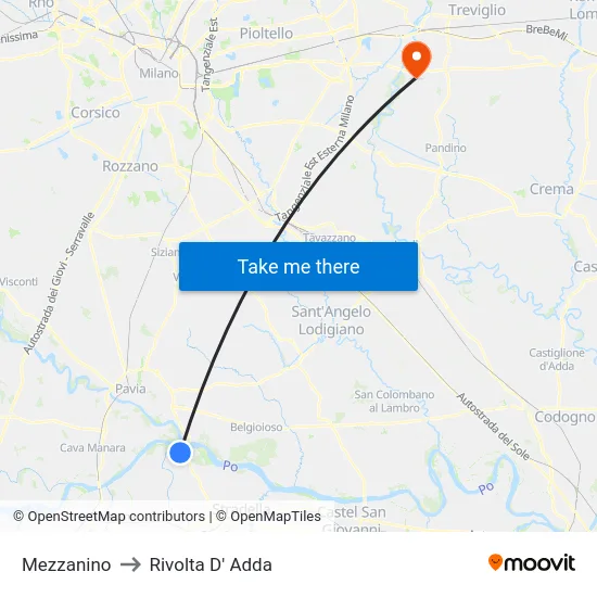 Mezzanino to Rivolta d'Adda map