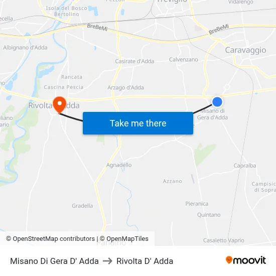 Misano di Gera d'Adda to Rivolta d'Adda map