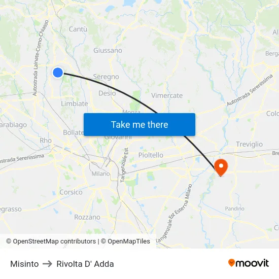 Misinto to Rivolta d'Adda map
