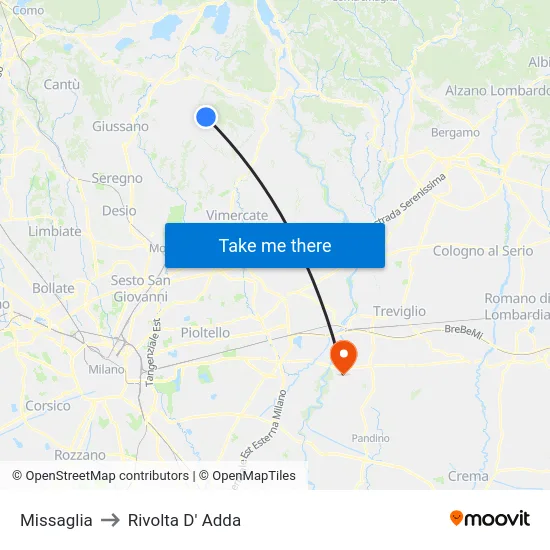 Missaglia to Rivolta d'Adda map