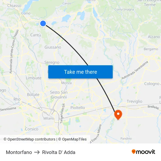 Montorfano to Rivolta d'Adda map