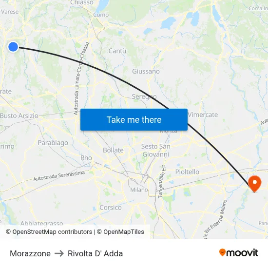 Morazzone to Rivolta D' Adda map