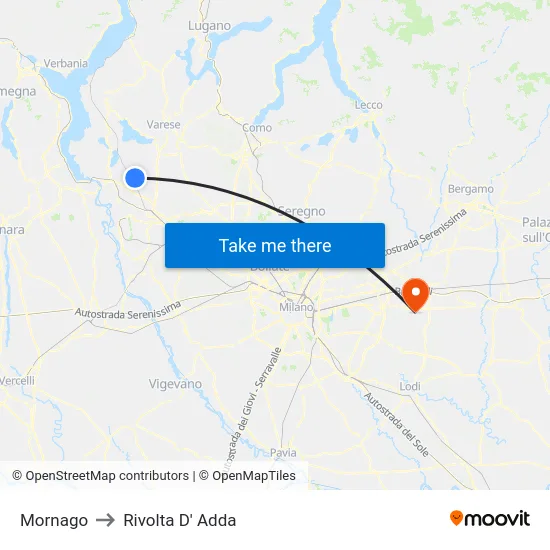Mornago to Rivolta D' Adda map